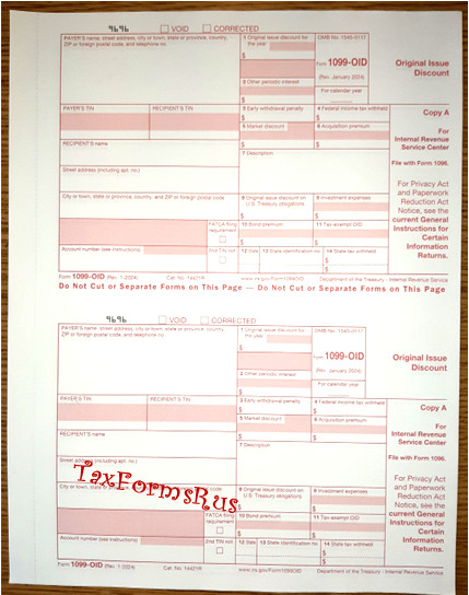 Official IRS Tax Form 1099-OID single sheet set for 2 recipients NON-carbonless