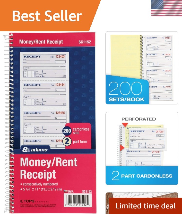 Effortless Tracking with 2-Part Carbonless Money & Rent Receipt Book – 5-1/4″…