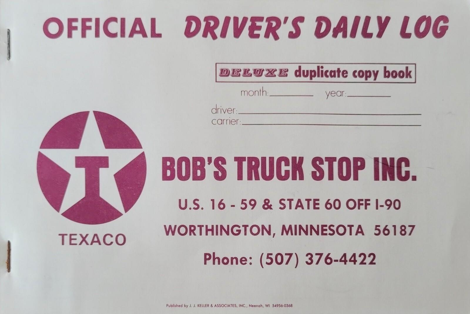 Vintage Offical Driver’s Daily Log Book Texaco Bob’s Truck Stop 1994 carbon copy