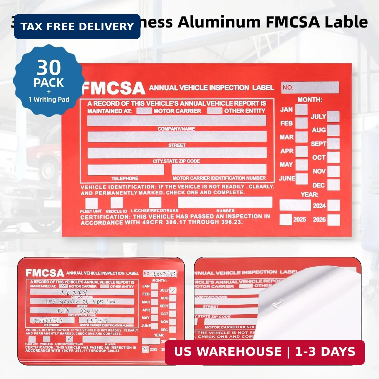 30-Pack Annual Vehicle Inspection Report Form, 3-Ply Carbonless Form and Hardboa