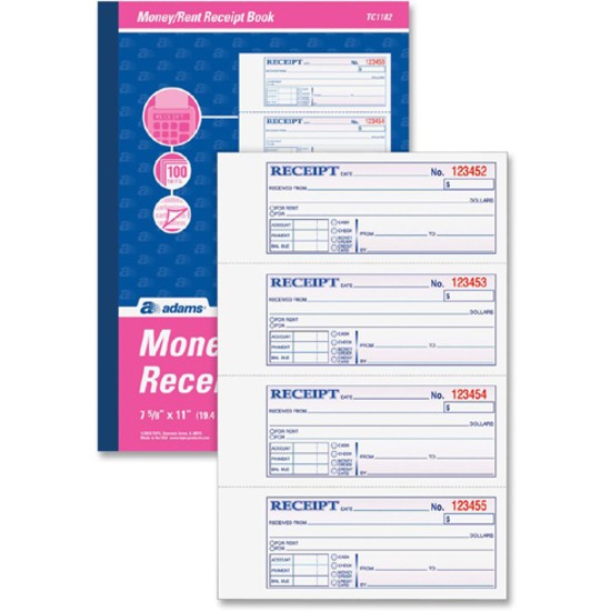 Adams TC1182 Tape Bound Money/Rent Receipt Book 100 Sheets