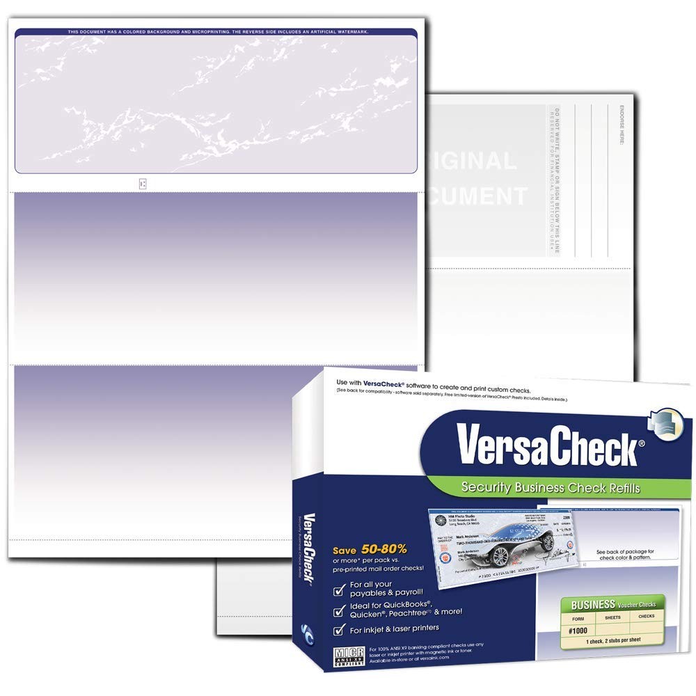 VersaCheck Secure Checks – 1000 Blank Business Voucher Checks – Blue Prestig…