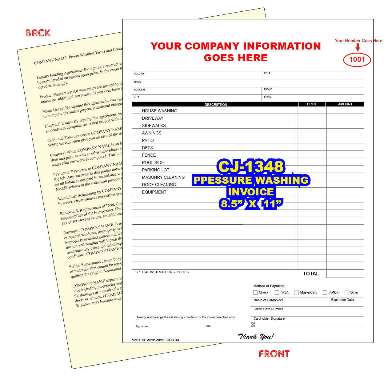PRESSURE WASHING INVOICES CUSTOM PRINTED 2 Part Carbonless