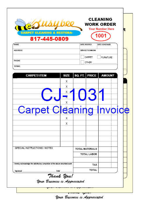 CARPET CLEANING INVOICES FULL COLOR Custom Printed 2 or 3 Part Carbonless