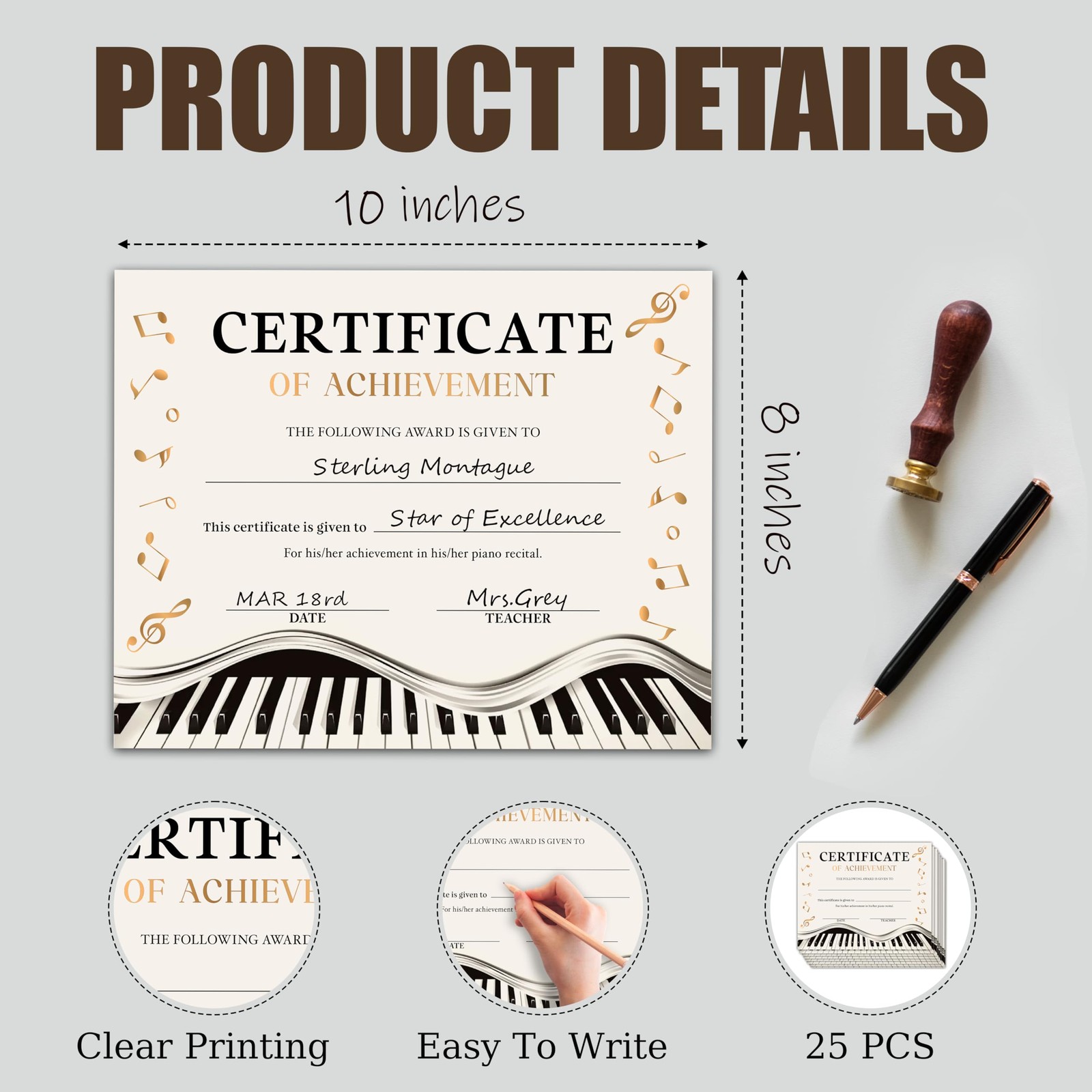 Music Award Certificates of Achievement, Recognition Certificate – 8 x
