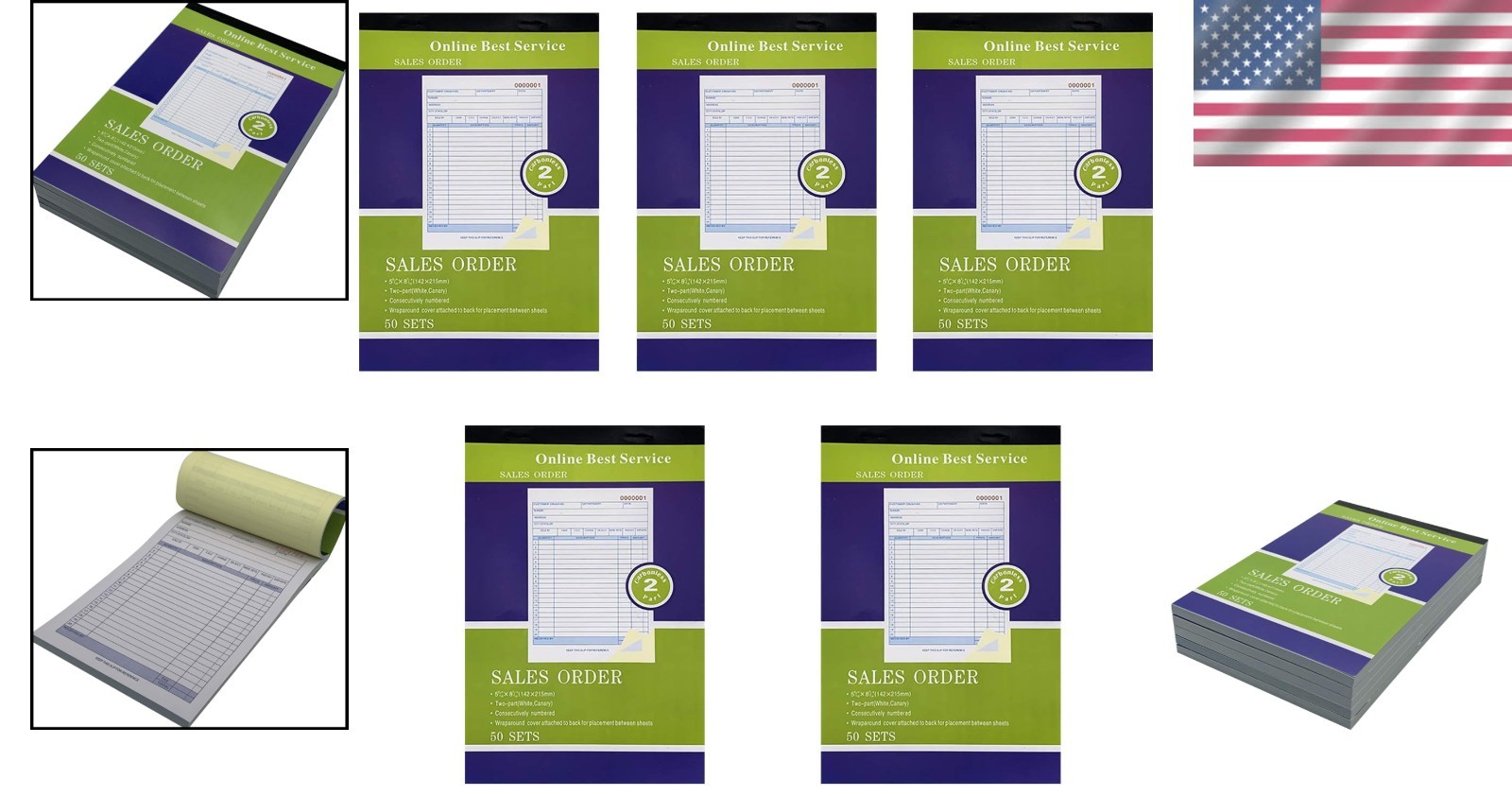 5.5”x8.5” Carbonless Invoice Books – 50 Sets with Personalization Space, 5-Pack
