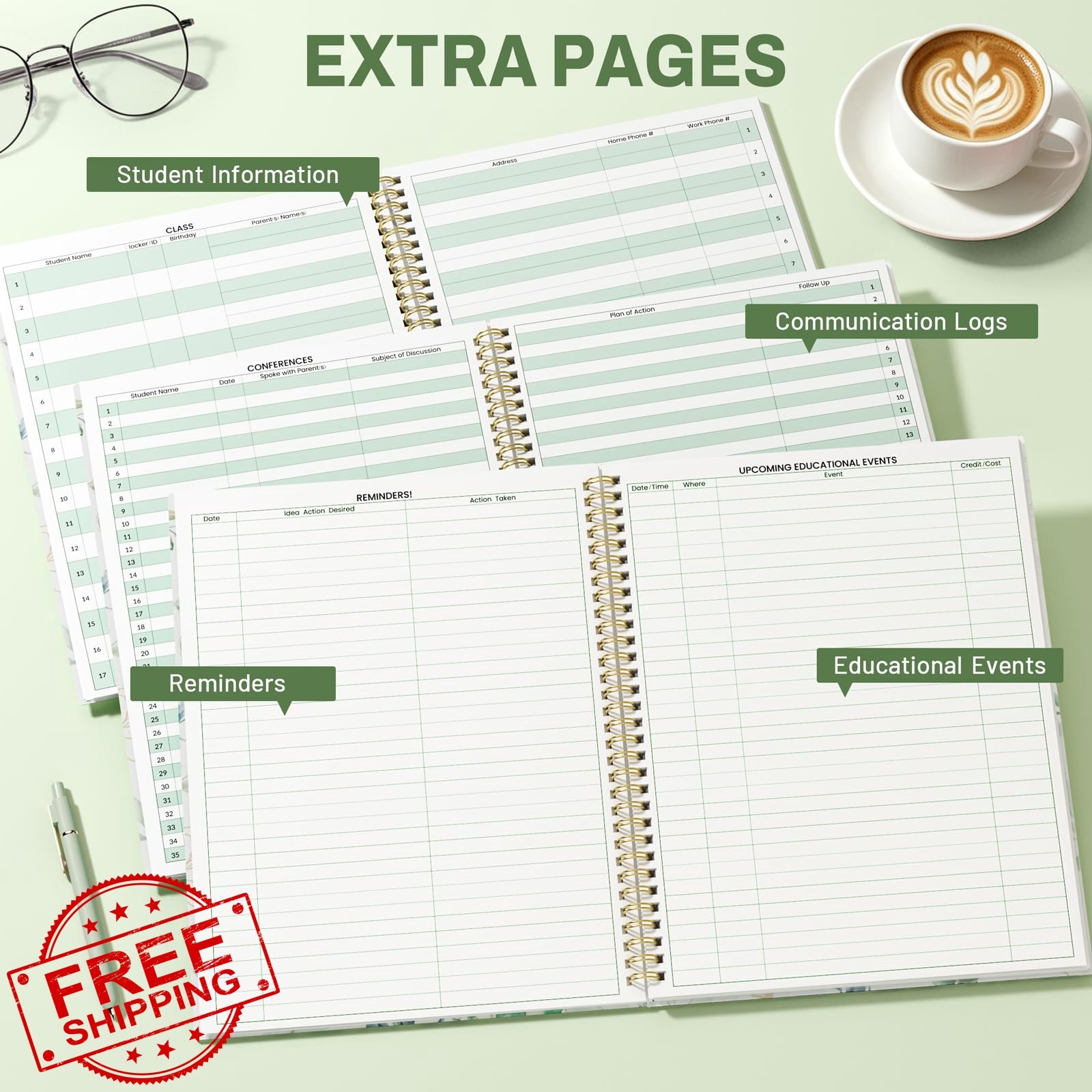 SUNEE Teacher Class Record Book for 11-12 weeks, 36 Names, 8.5×11 Inch, 104 P…