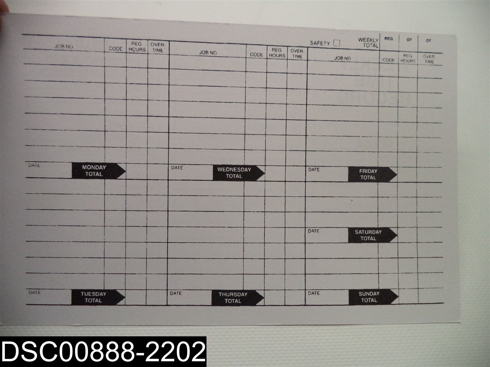 QTY=350: Weekly Time Record Double Sided Sheets(Office, Shop, ETC)