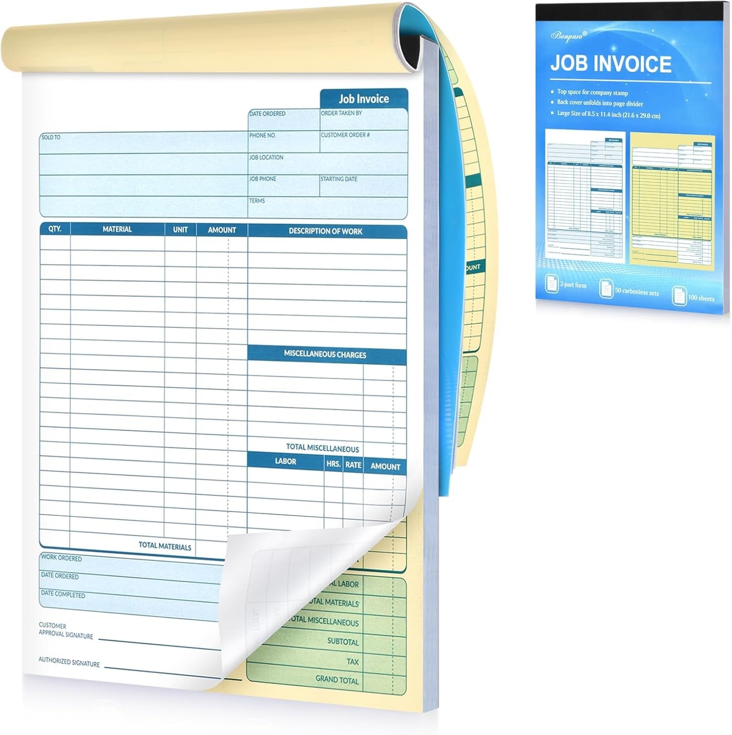 Large Job Work Order Forms, Job Invoice Forms/Receipt Book with Carbonless Co…