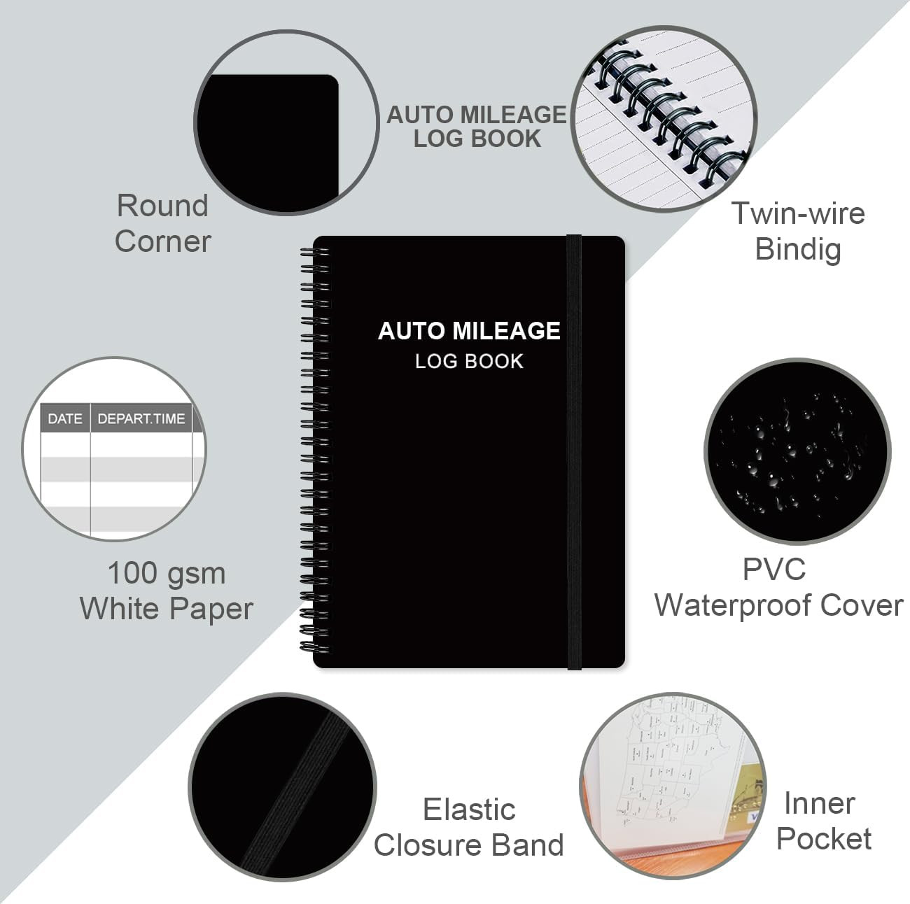 AT-A-GLANCE Auto Mileage Log Book Black