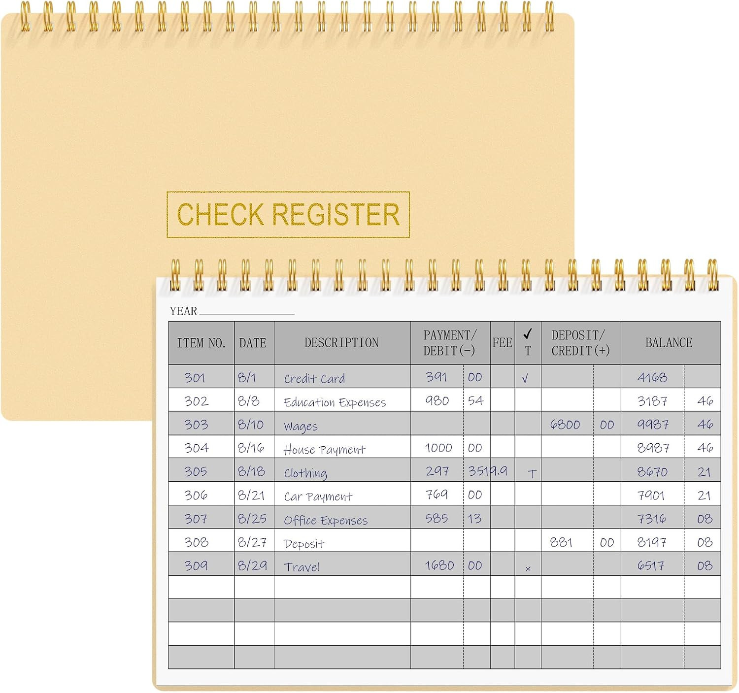 Check Registers for Personal Checkbook, Transaction Expense Ledger Log Book for