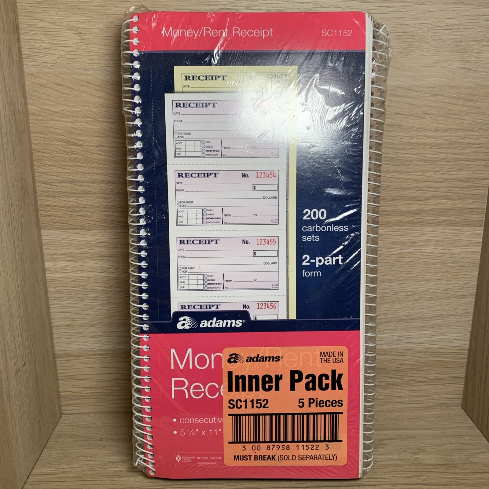 Adams Spiral Money Rent Receipt Books, 2 Part, 5-1/4″ x 11″, 5 Pack (1000 Forms)