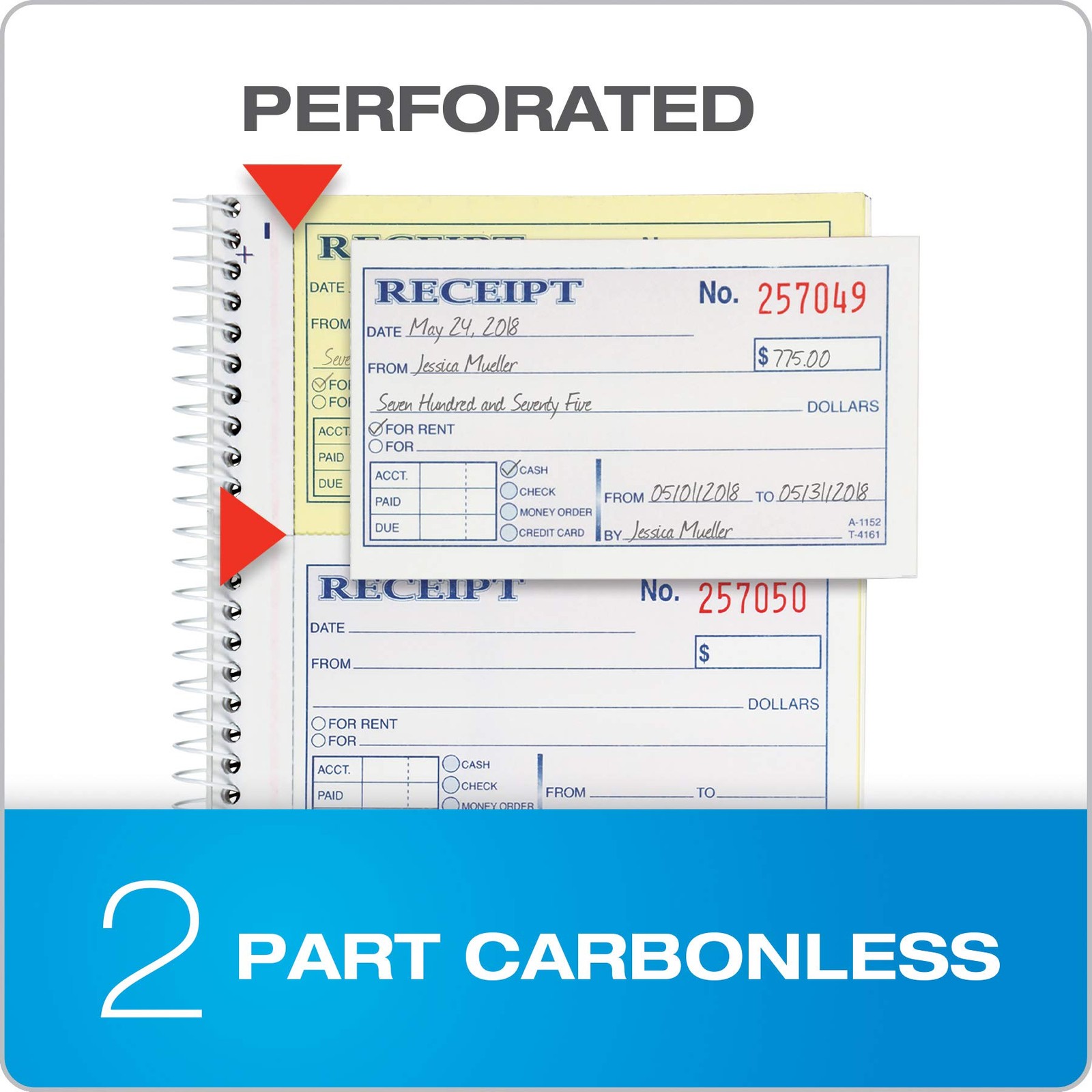 Adams Money and Rent Receipt Book, 2-Part Carbonless, Smaller pack, Yellow