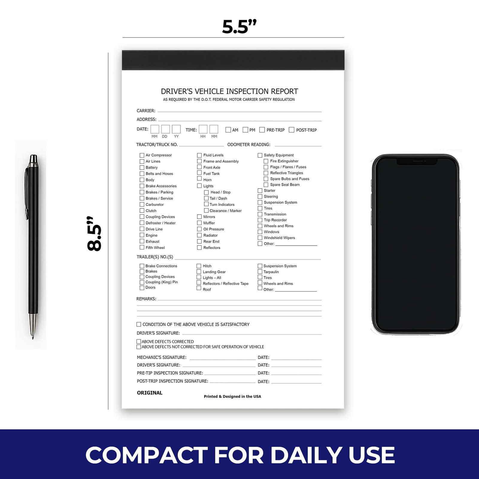 Driver Vehicle Inspection Report Book with Clipboard – 2-Ply Carbonless DVIR …
