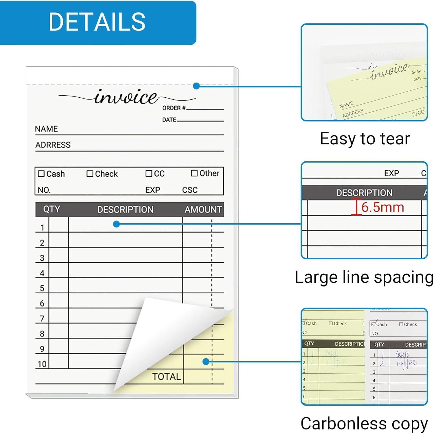 12 Pack Invoice Books for Small Business, 3.5 X 5.5 Inch 2 Part Carbonless Recei