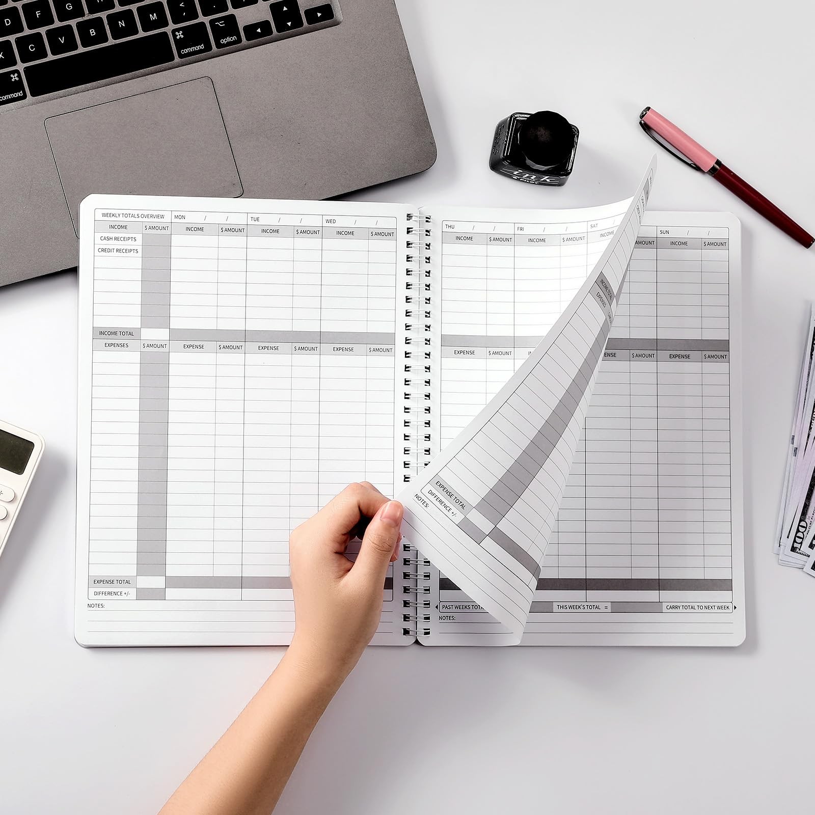 Income and Expense Log Book – Bookkeeping Record Medium, Red
