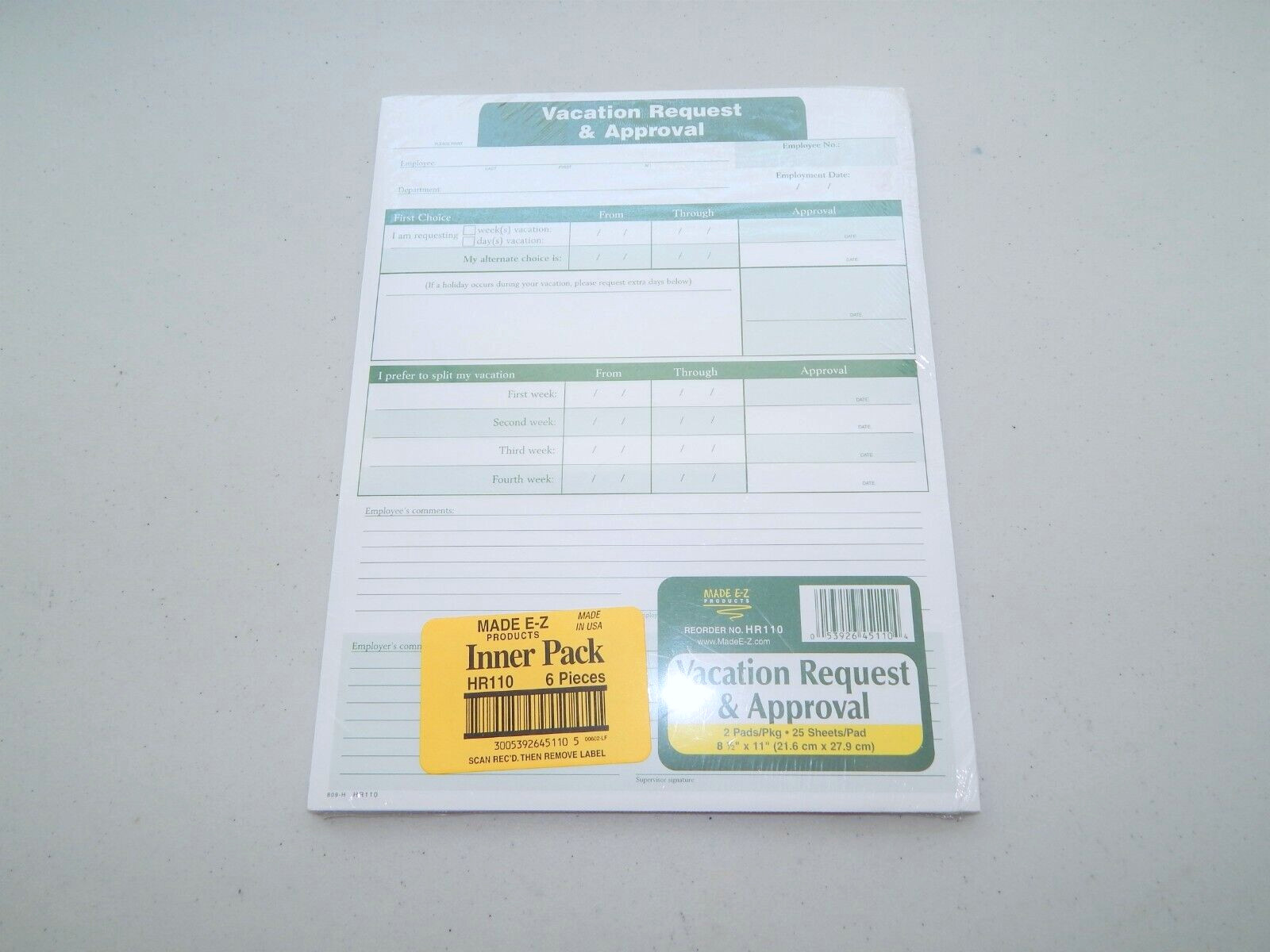 E-Z Products Vacation Request & Approval Forms 8-1/2″ x 11″ 50 Sheets FREE SHIP