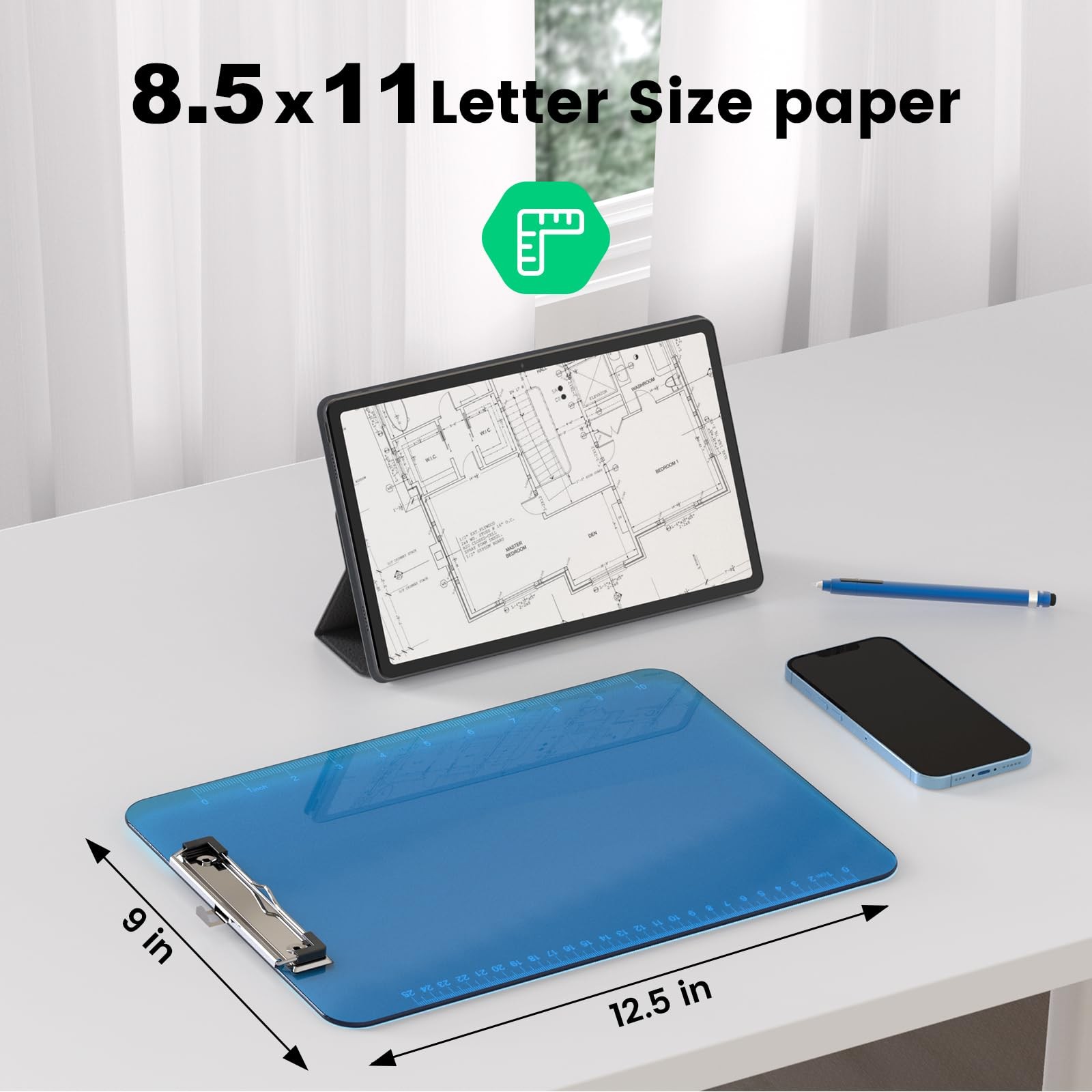 Macroclo Plastic Clipboards, 8.5×11 A4, Blue/Pink/Orange/Purple/Green/Red