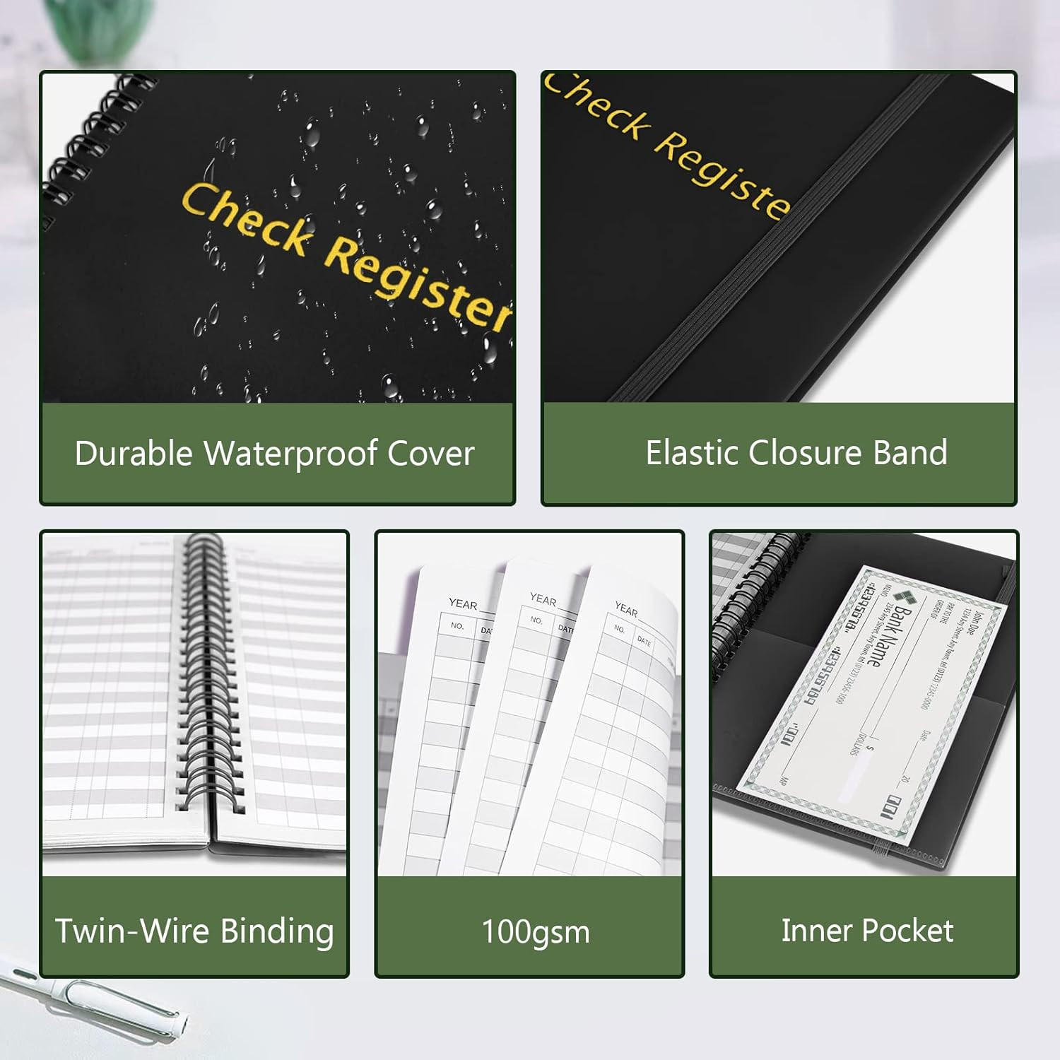 Check Registers for Personal Checkbook, Spiral Large Check Register Book, Budget