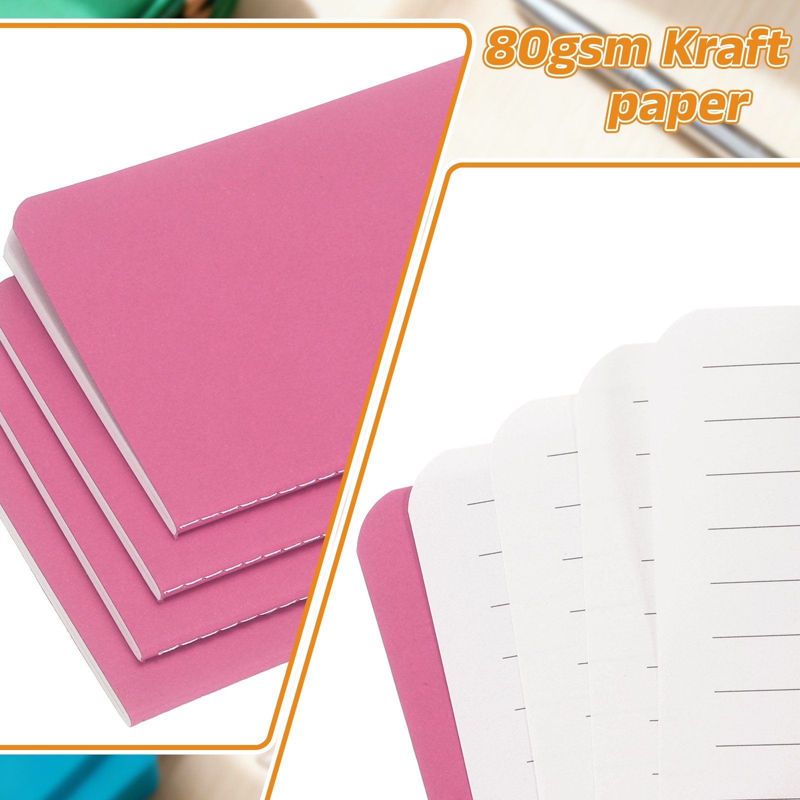 6 Pack A6 Notebook, A6 Journal Mini Notebook Pocket Kraft,Hot Pink