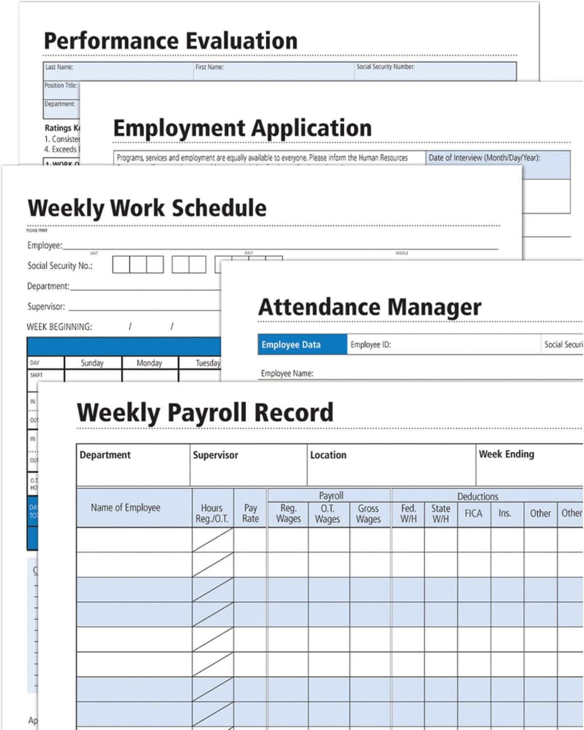 Small Business Employment Forms, 4 Each of 5 Different Forms, Includes Instructi