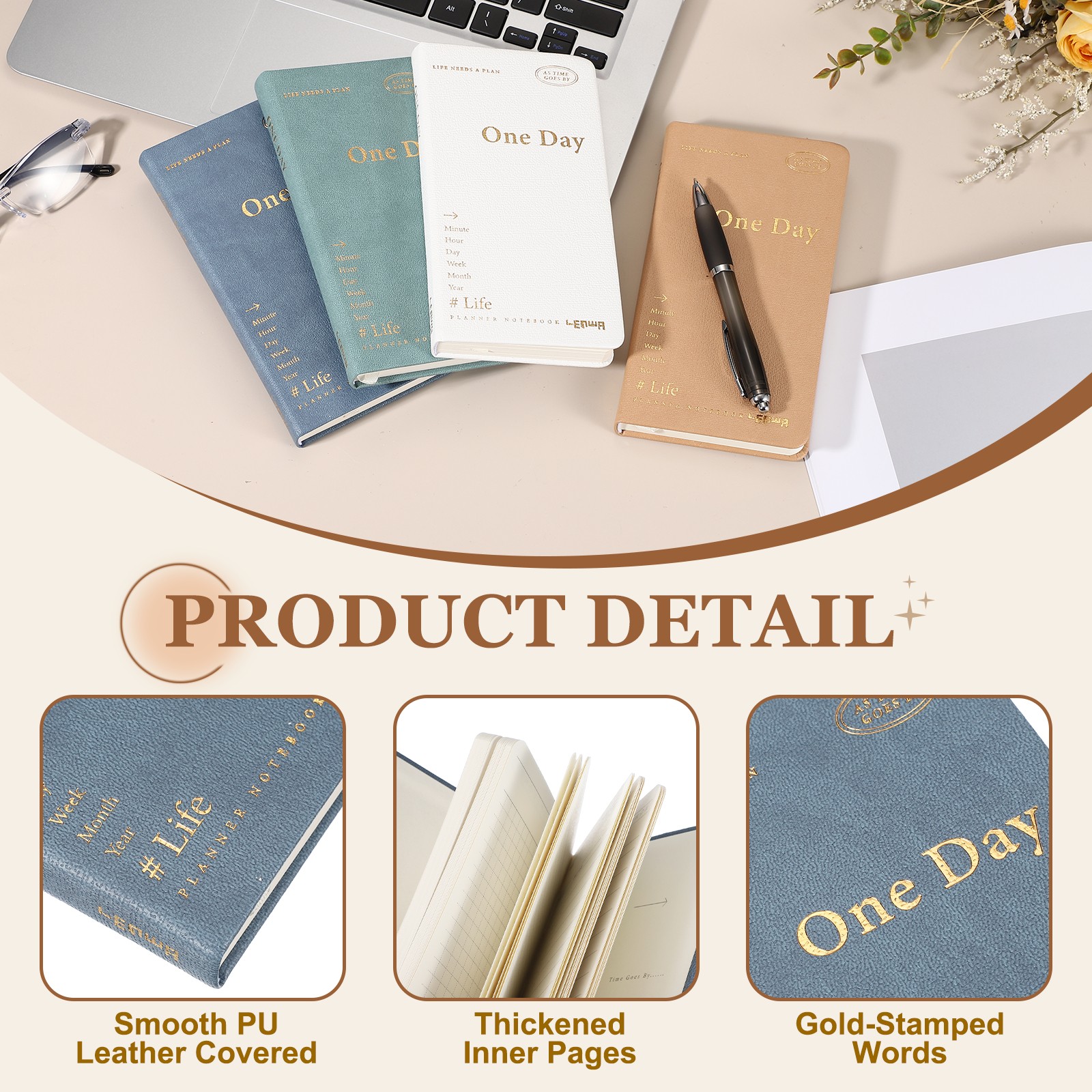 2Pcs Daily Planner Notebook, 7 x 3.8″ to Do Notebook, Blue