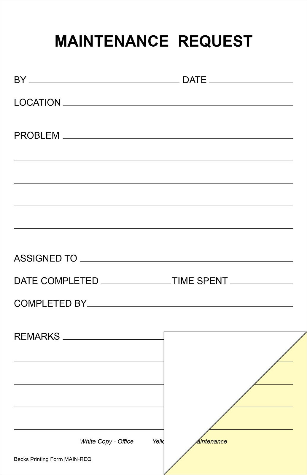Maintenance Request Forms – 2 Part Carbonless Forms, White/Yellow, Pack of 100