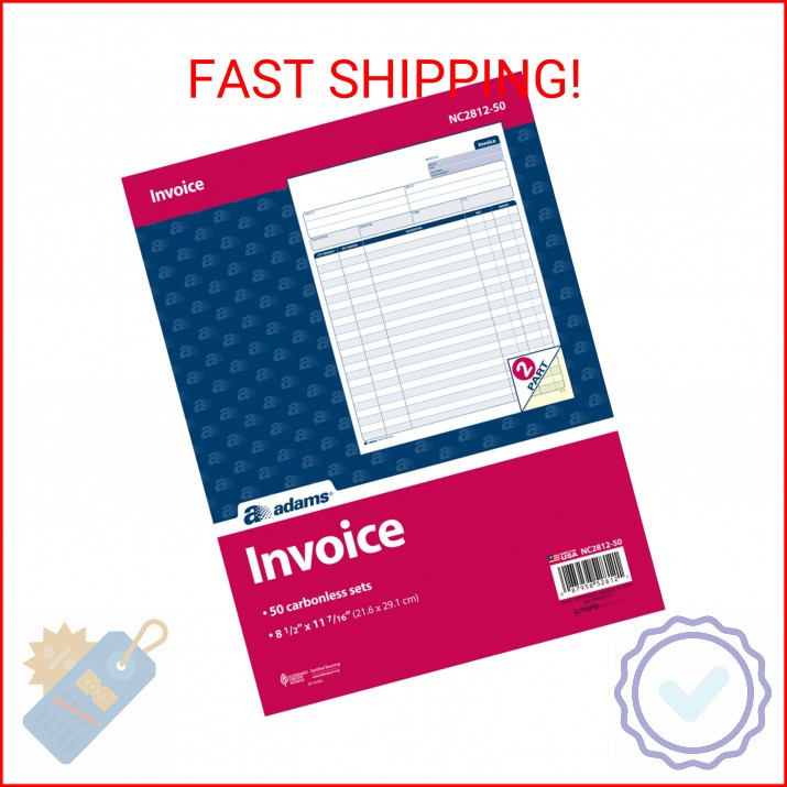 Adams Invoice Sets, 2-Part Carbonless, 8-1/2″ x 11-7/16″, 50 Sets per Pack (NC28