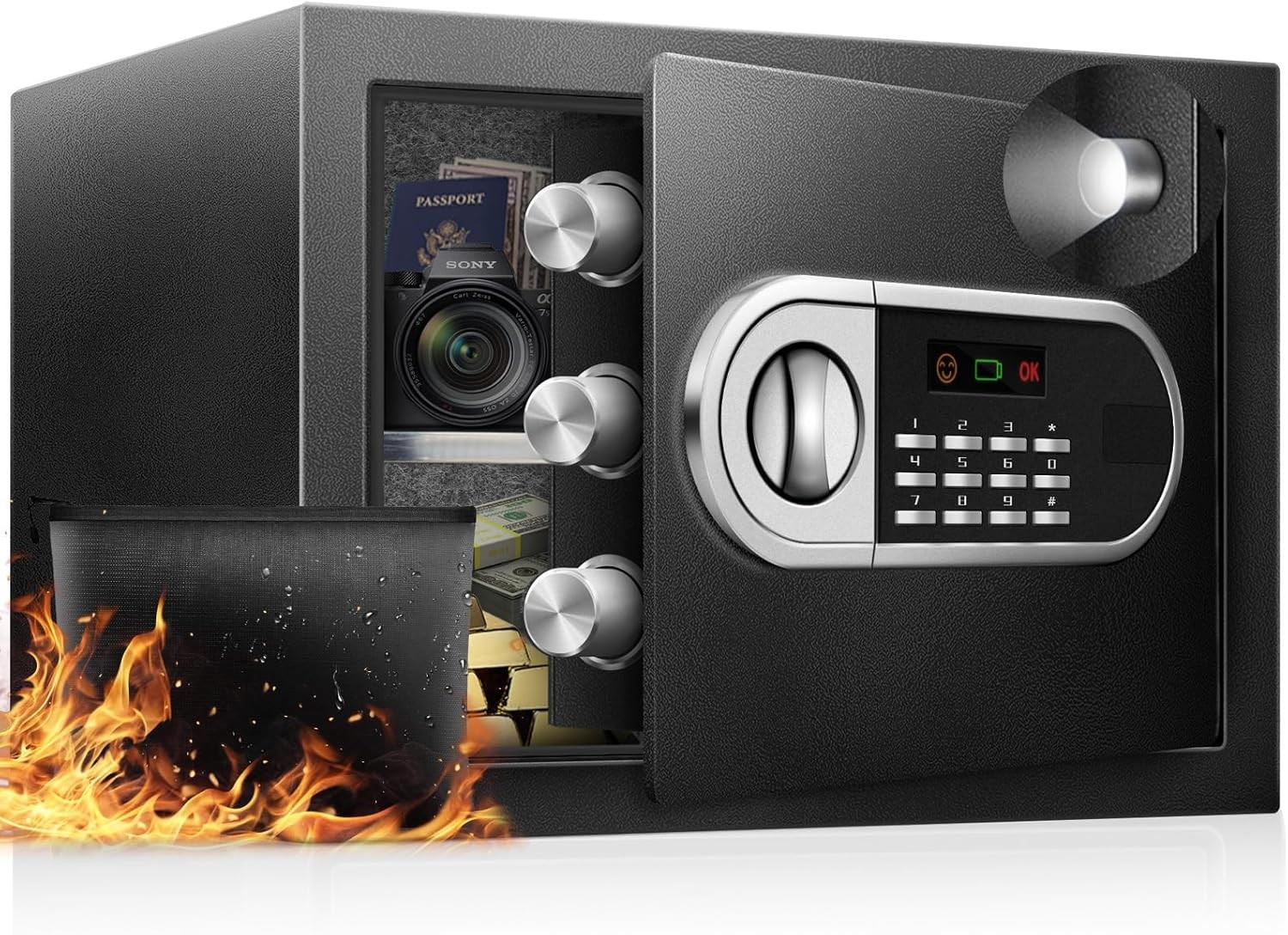 1.3 Cu Ft Home Safe Box, Steel Electronic Lock, with USB-C Emergency Unlock,