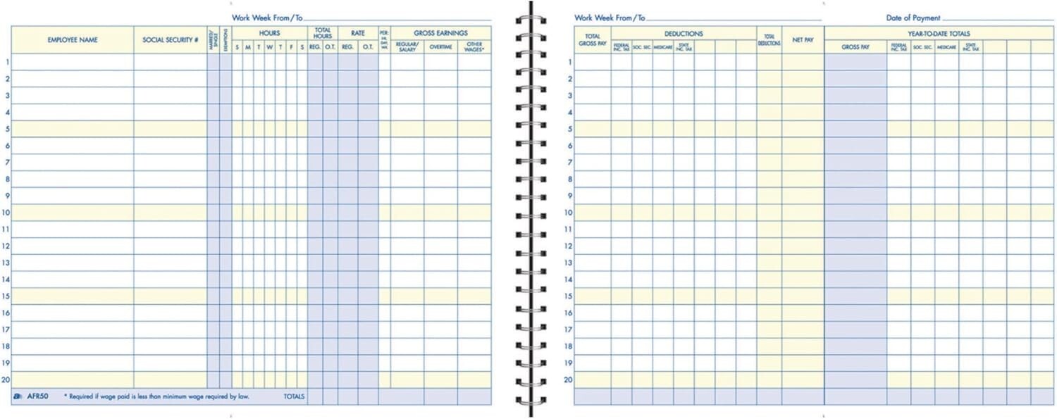 Weekly Payroll Record, 20 Employee Capacity, Spiral Binding, 11 x 8.5 Inches,…
