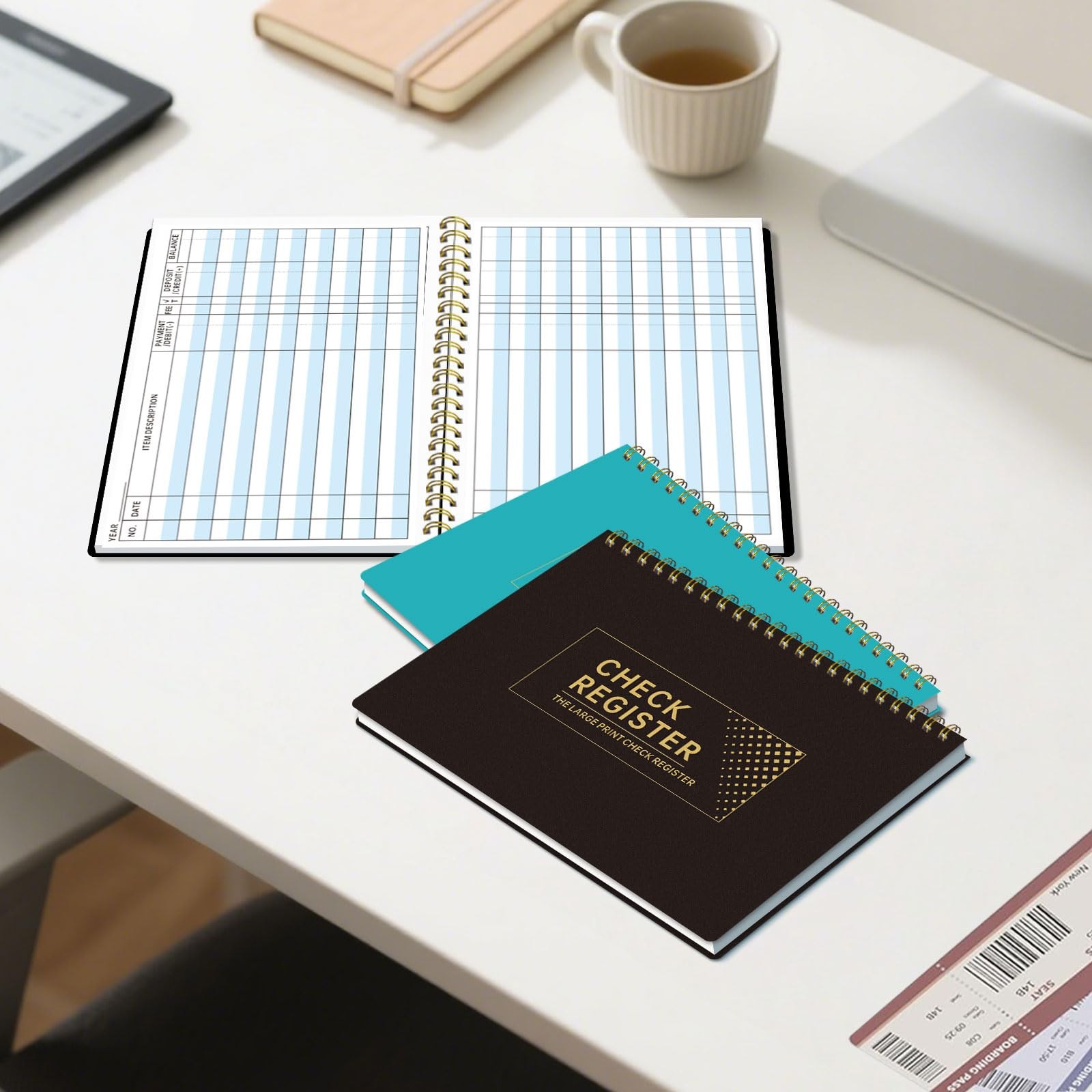 Checkbook Register Book, Large Print Spiral Bound 8.5” x 6” Financial Ledger …