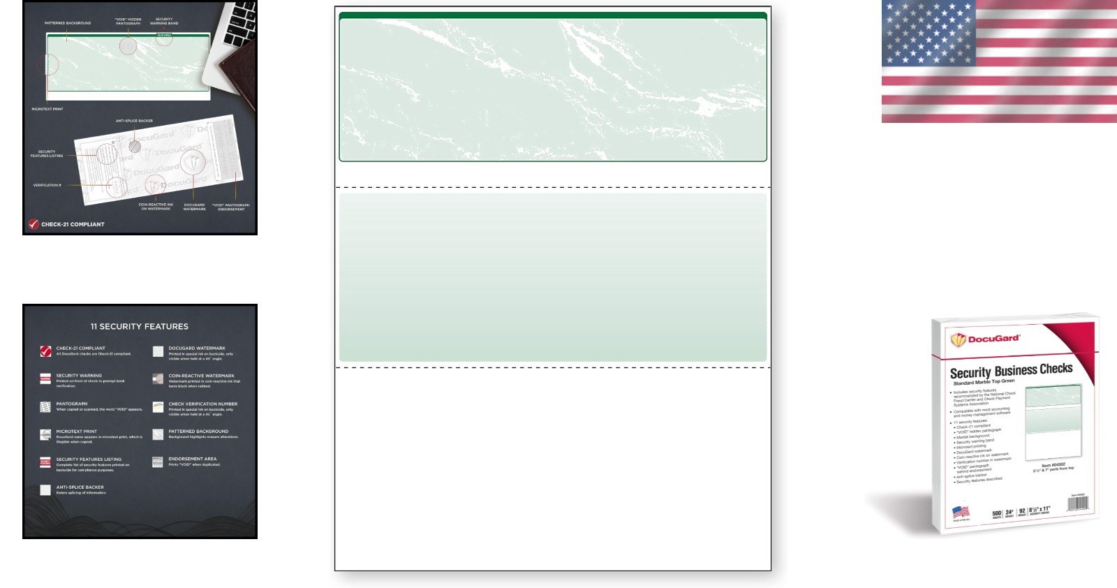 Secure and Stylish Green Marble Business Checks, 500 Sheets – ANSI Compliant