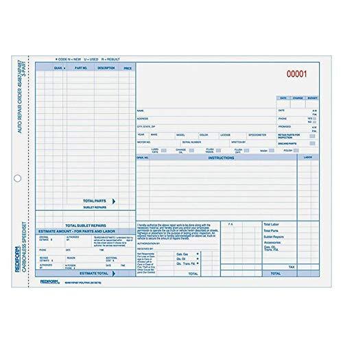 Auto Repair Polypack Carbonless 3 Part 8.5 x 11 inches 50 Forms 4P487 White/…