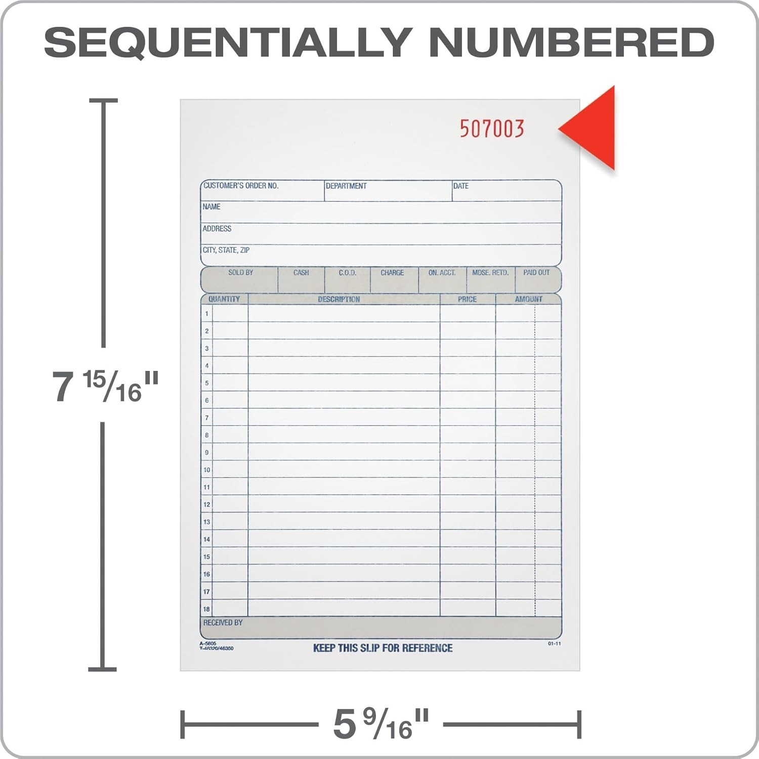 Part Carbonless Order Book, 5-9/16″ x 8-7/16″, 50 Sets