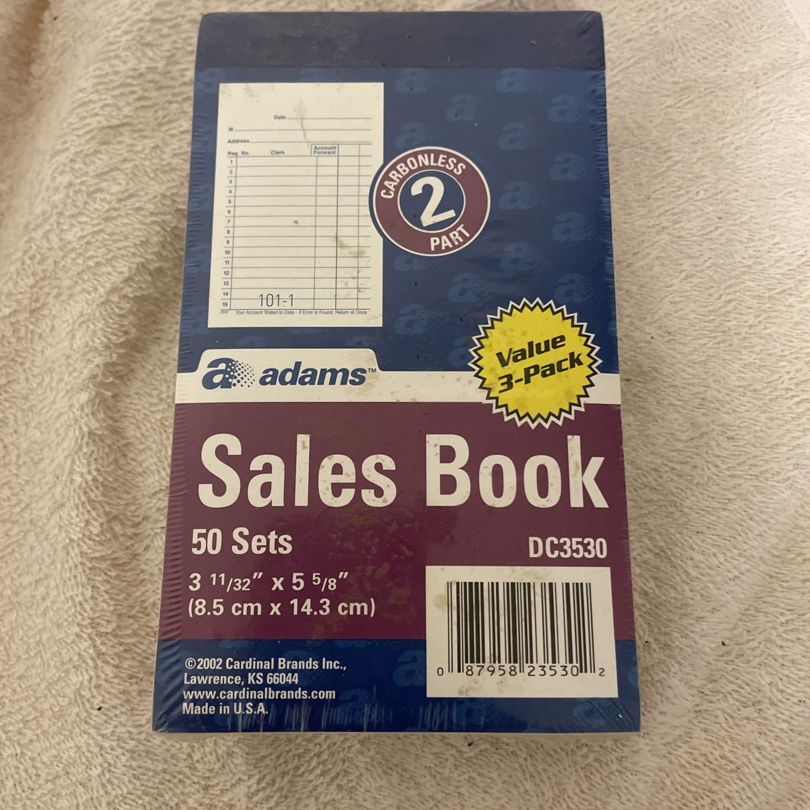 General Purpose Sales Book, 2-Part, Carbonless, White/Canary, 3 Pack 11/32 X 5