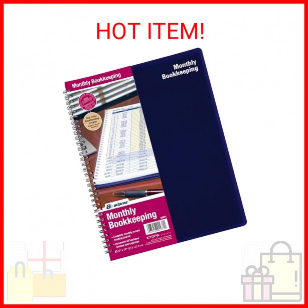 Adams Monthly Bookkeeping Record Book – 8.5″ x 11″ Spiral Bound 4 Column Ledger