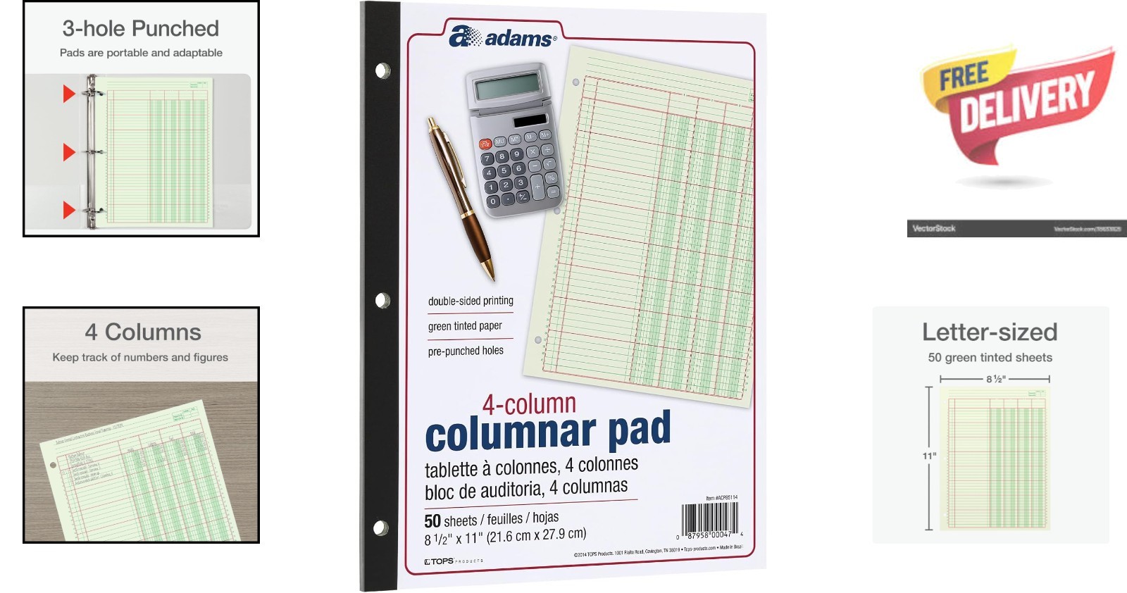 Eco-Friendly 4-Column Ledger – 100 Pages, Acid-Free for Accounting & Bookkeeping