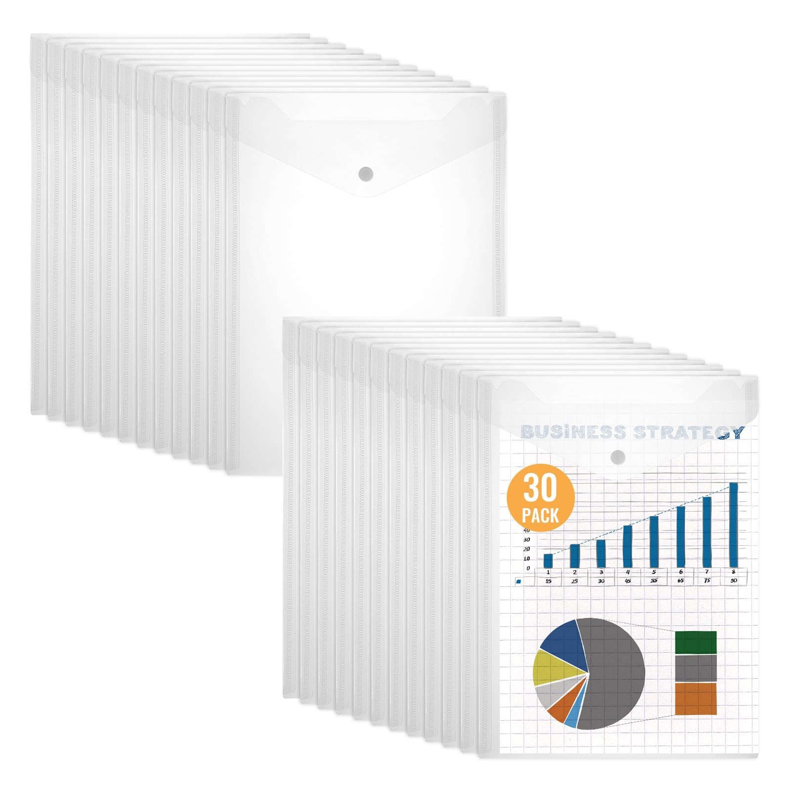 30 Pcs 9″x12″ Clear Plastic Envelopes with Snap Closure, Heavy-Duty