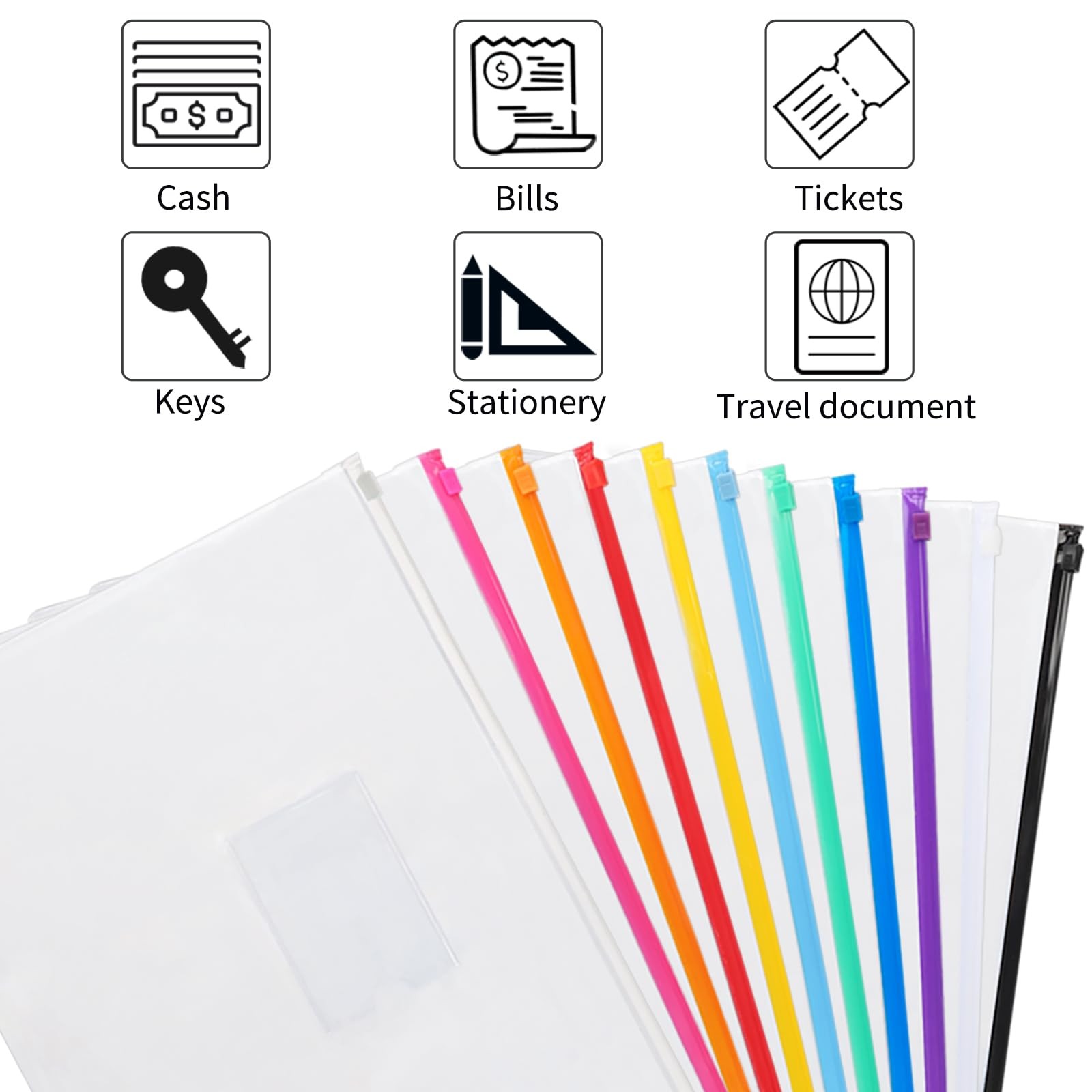 EOOUT 36pcs Plastic Envelopes Poly Zip Envelope Clear Zipper 11 Colors