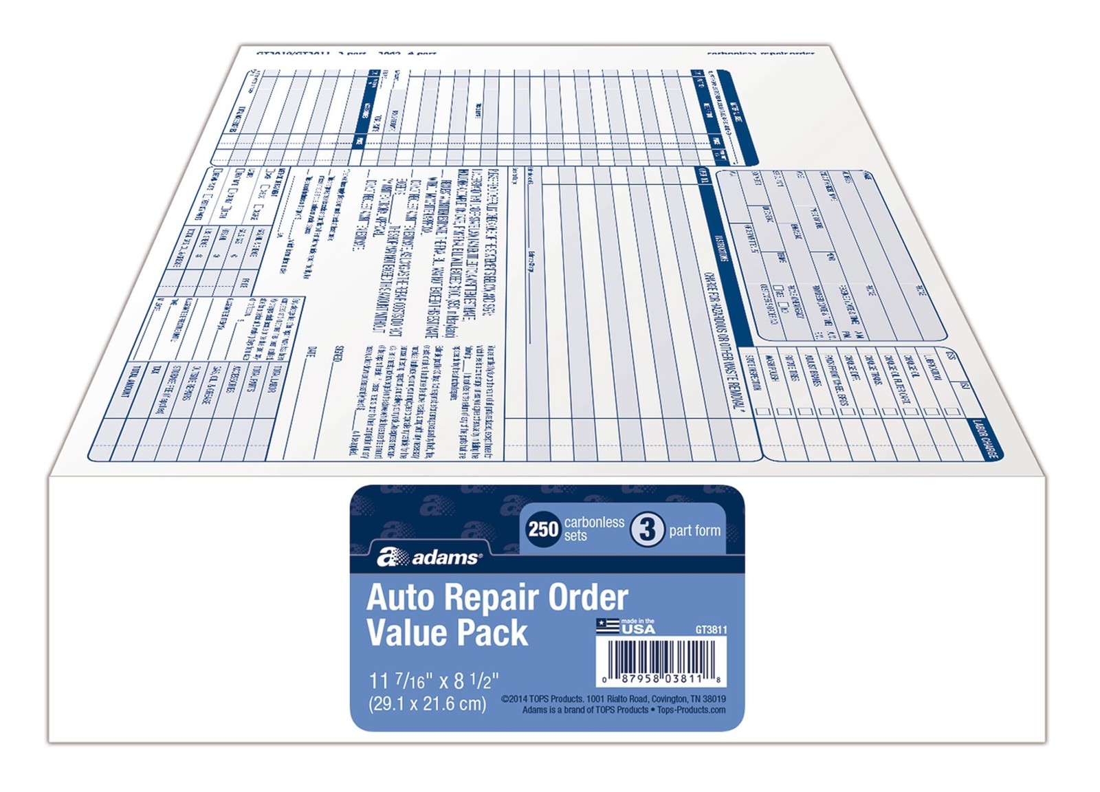 Adams Garage Repair Order Forms, 8.5 x 11 Inch, 3 Parts, 1-pack, White/Canary