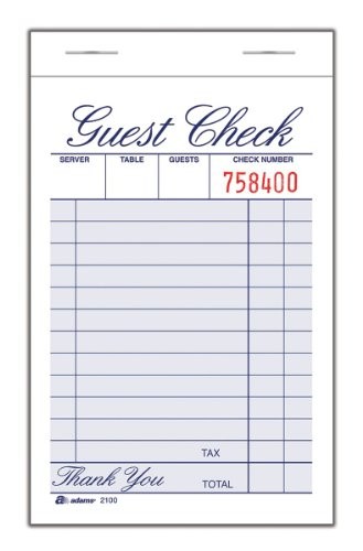 Adams Guest Checks Pack White 100 Sheets Thank You Printed Consecutive Numbering