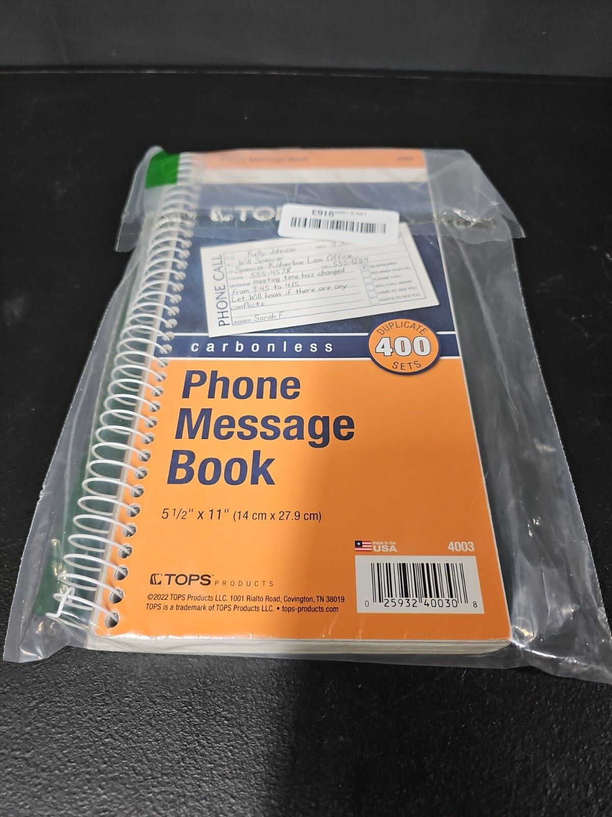 Tops Phone Message Book Carbonless Duplicate 5.50 x 11 Inches- 400 Sets New
