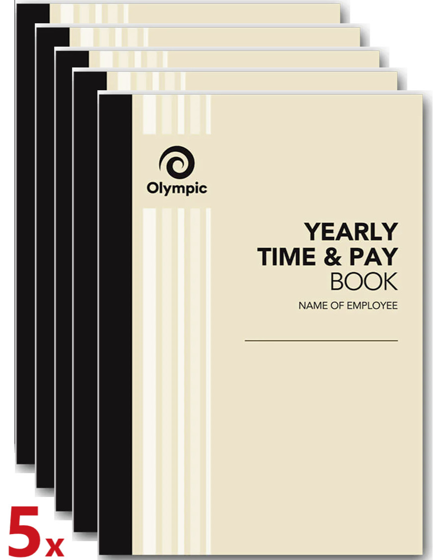 5 x Olympic Yearly Time and Pay Wages Book 32 Pages ATO Compliant A5 210x148mm