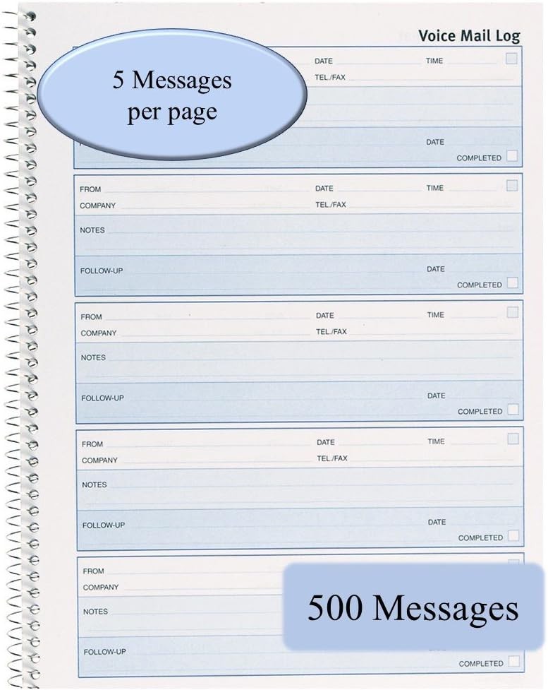 Compact Follow-Up Voice Mail Log, 5 Messages, Perfect for Busy Professionals