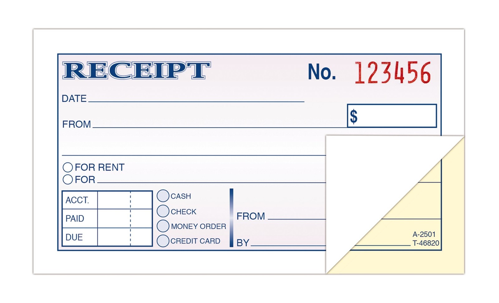 Adams Money and Rent Receipt, 2-3/4 x 5-3/8 Inches, 3 Books, White/Canary
