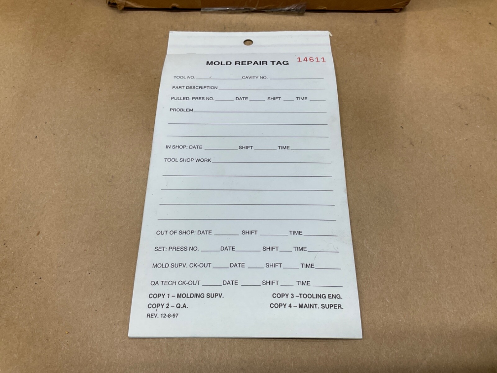 Whitlock Mold Repair Tags 5-Part 7” X 4 1/4” 1000 Count #27C36PR4