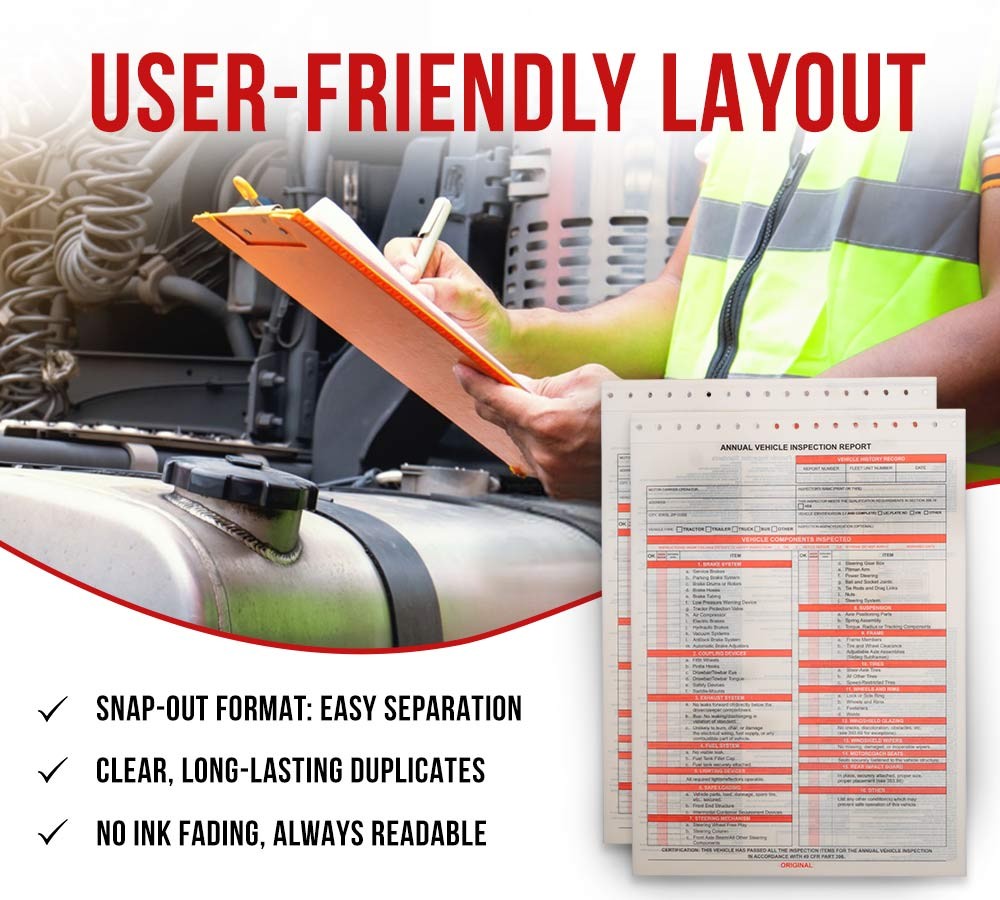 8.5″x11.75″ Annual Vehicle Inspection Report Form DOT Compliant 20Pcs