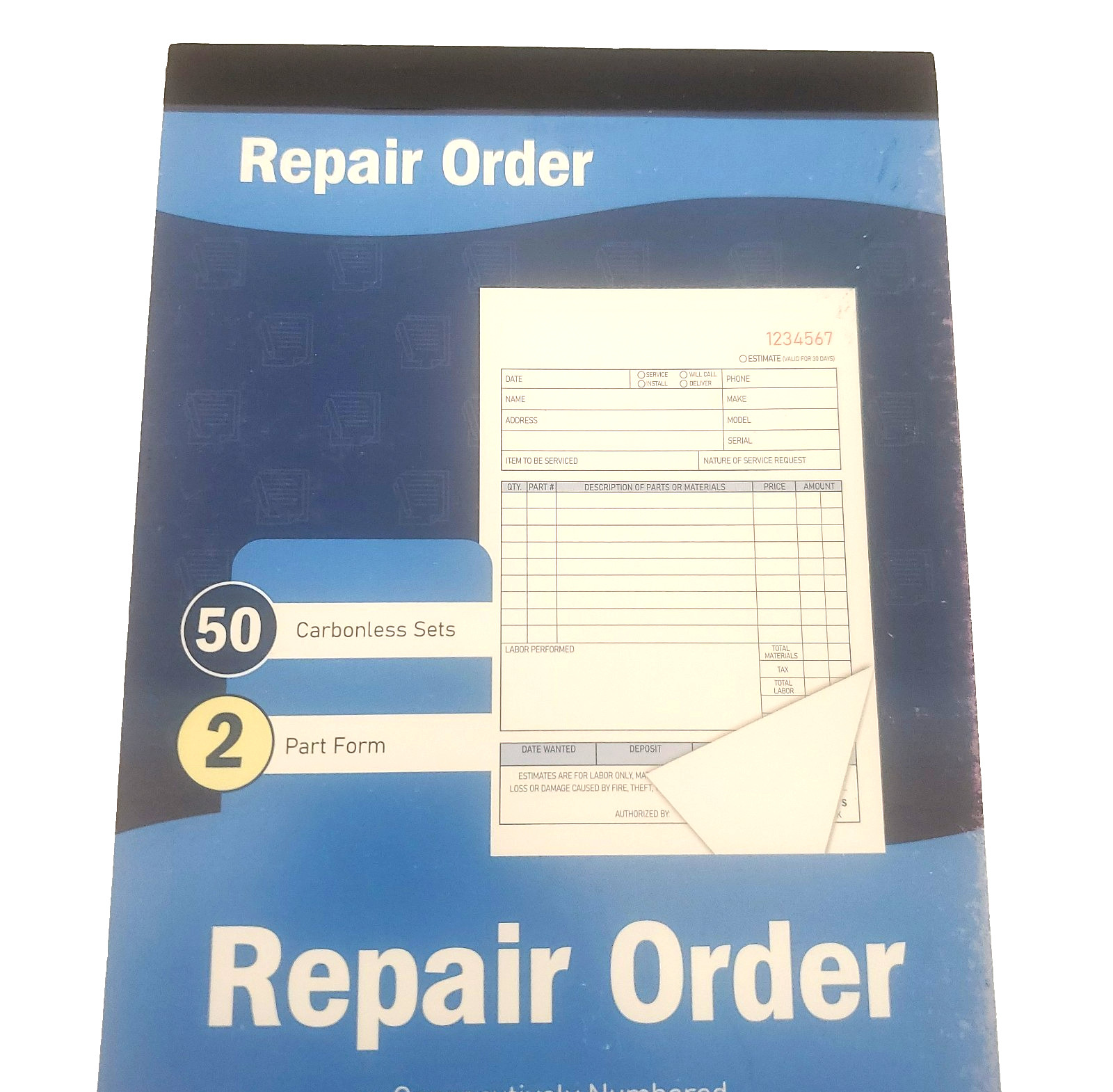 (9) Pad Repair Order Book 2-Part 50 Set Carbonless Receipts Consecutively #’d