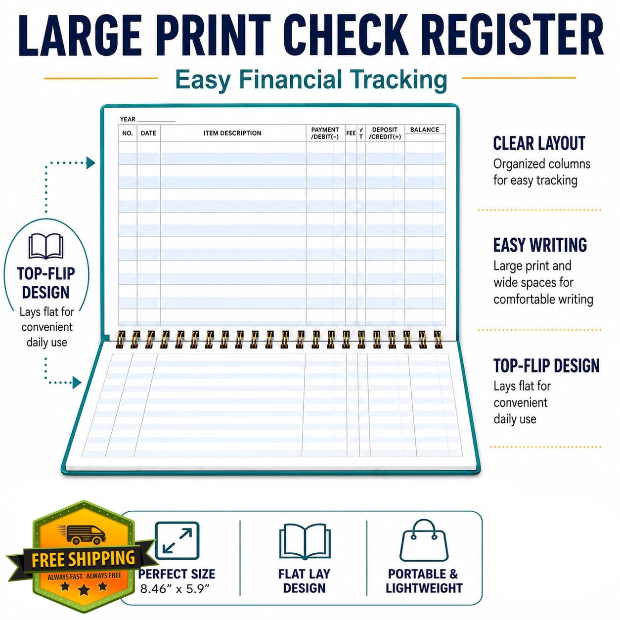 Ougesi Green Check Register Book, 5.7×8.4, 1pack