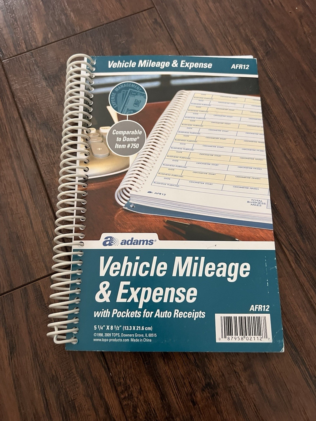 Adams Spiral Vehicle Mileage and Expense Book, 6 Pockets, 5 1/4 x 8 1/2, AFR12